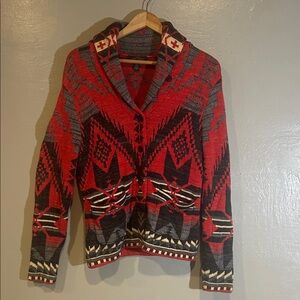 Lauren Ralph Lauren Red and Black Patterned Cardigan Aztec Southern